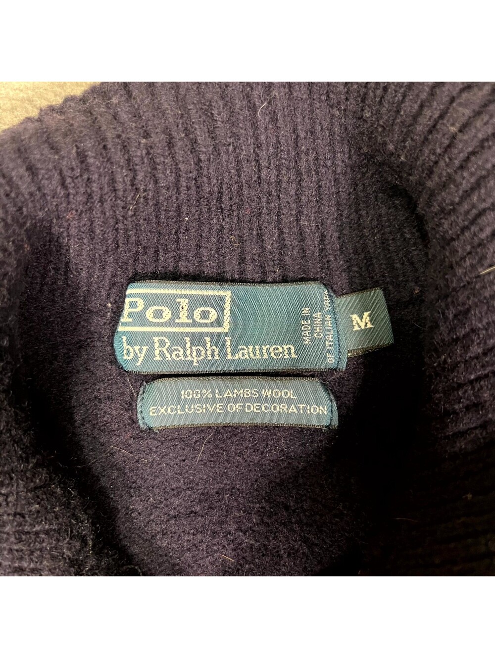 Polo Ralph Lauren Sweater Navy Blue Mens Medium 100% Lambswool 1/4 Zip Preppy - Picture 4 of 6